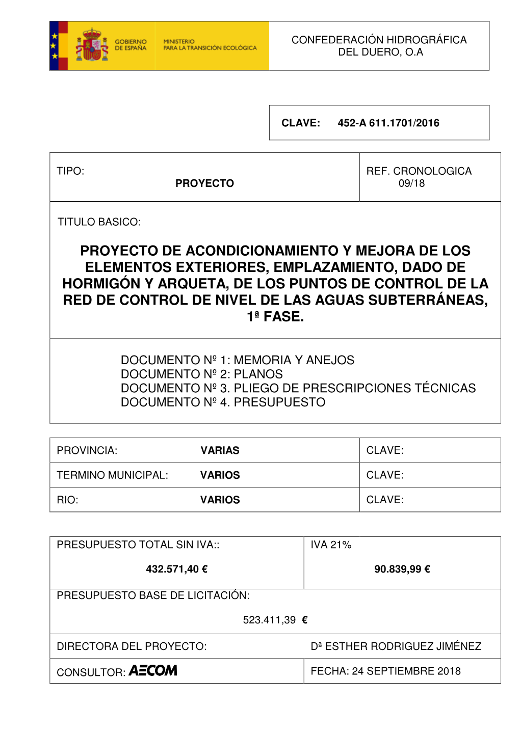 Proyecto De Acondicionamiento Y Mejora De Los Elementos Exteriores, Emplazamiento, Dado De Hormigón Y Arqueta, De Los Puntos De