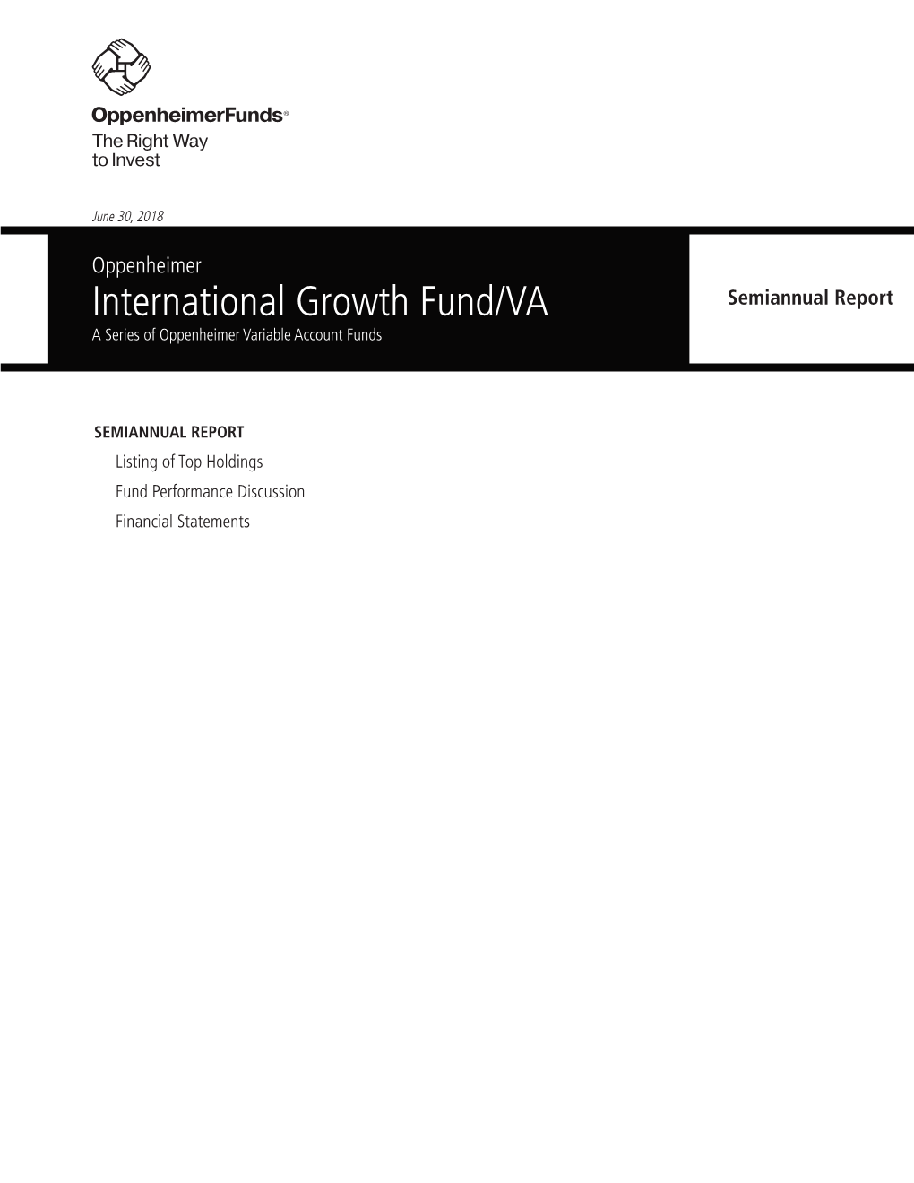 International Growth Fund/VA Semiannual Report a Series of Oppenheimer Variable Account Funds