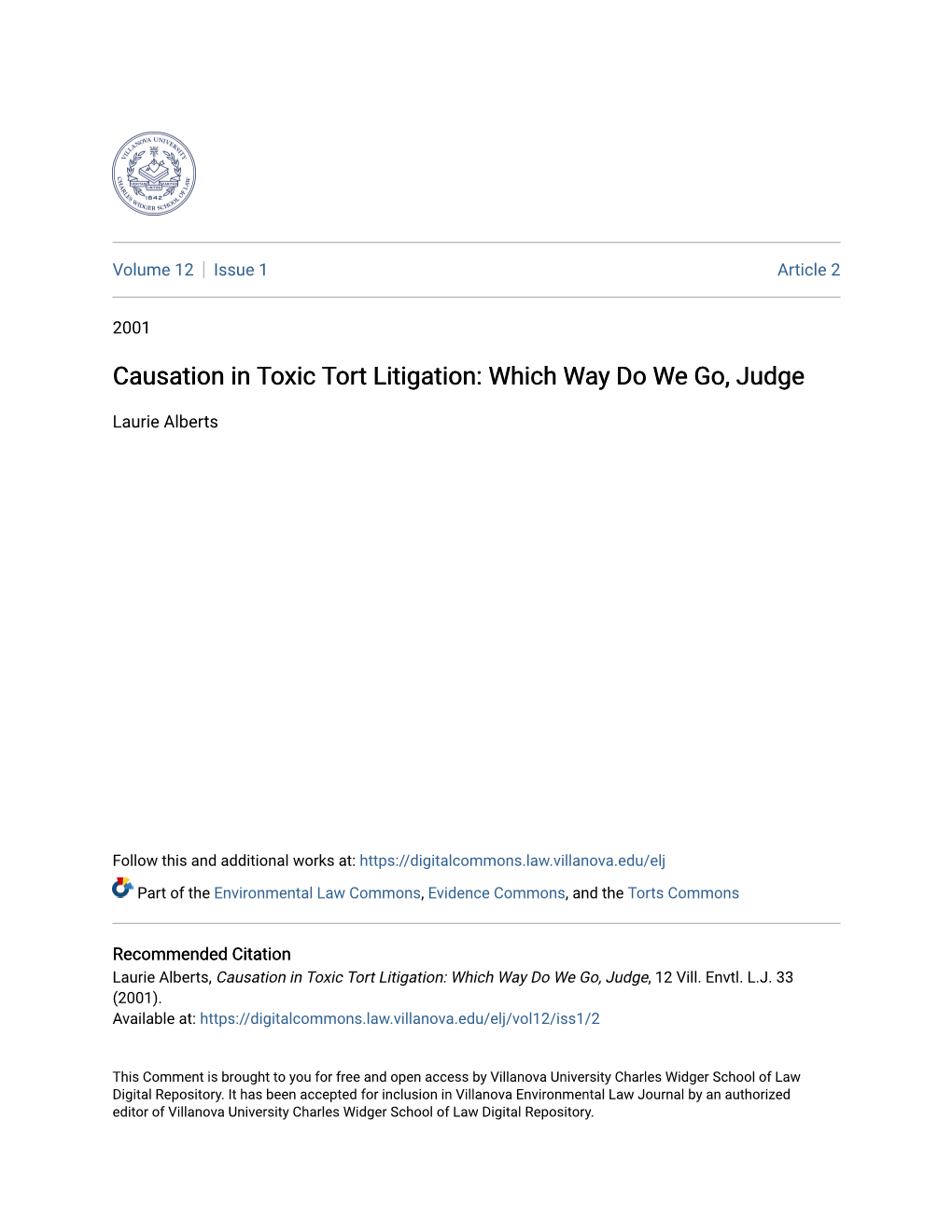 Causation in Toxic Tort Litigation: Which Way Do We Go, Judge