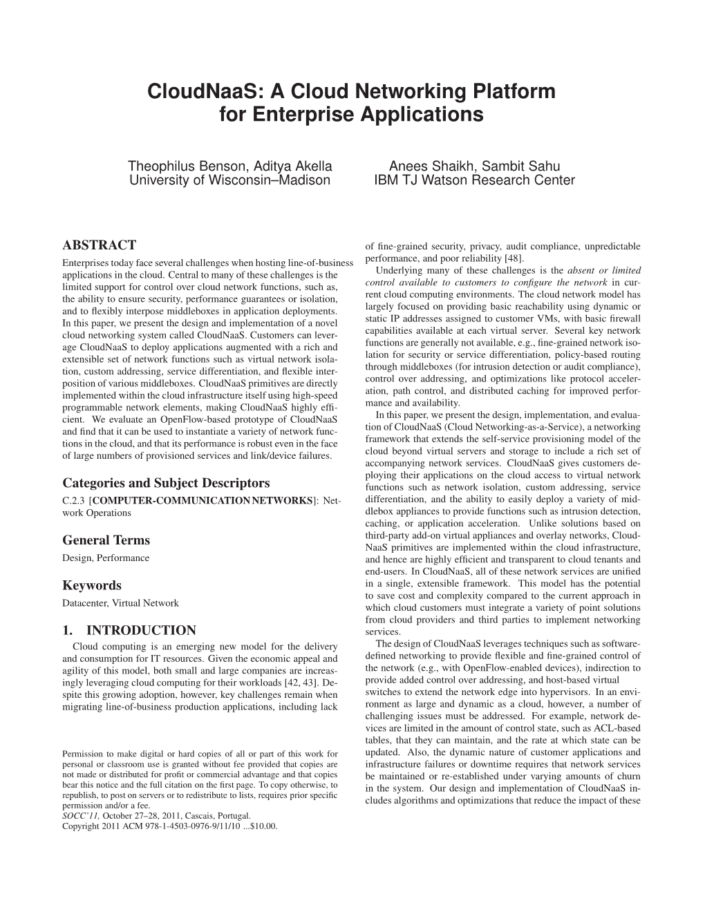 Cloudnaas: a Cloud Networking Platform for Enterprise Applications