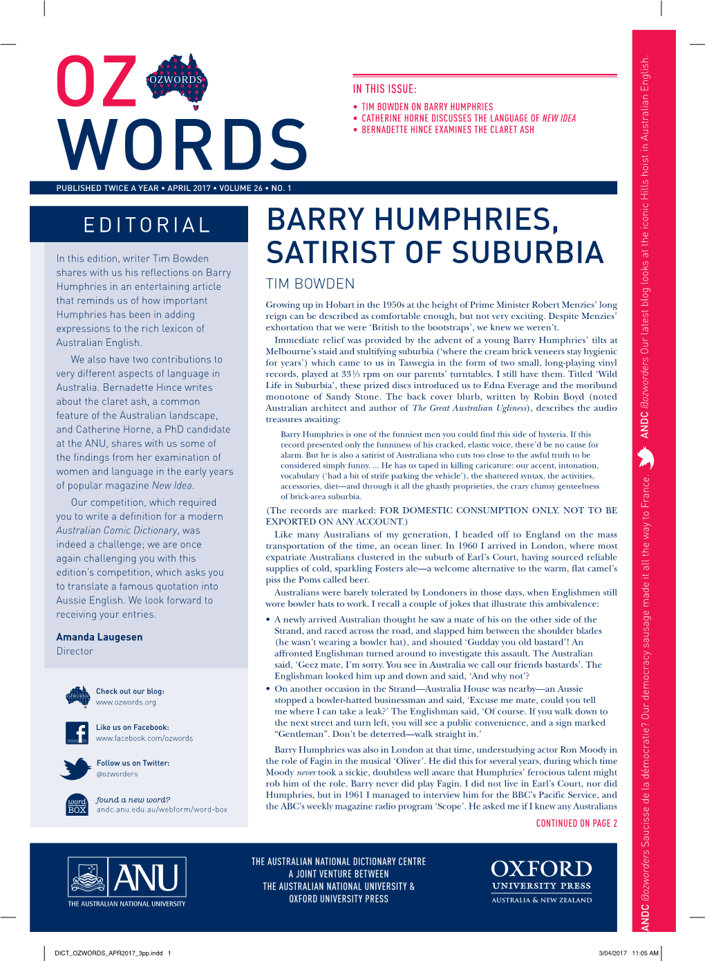 Barry Humphries, Satirist of Suburbia • Tim Bowden Barry Humphries, Satirist of Suburbia • Tim Bowden