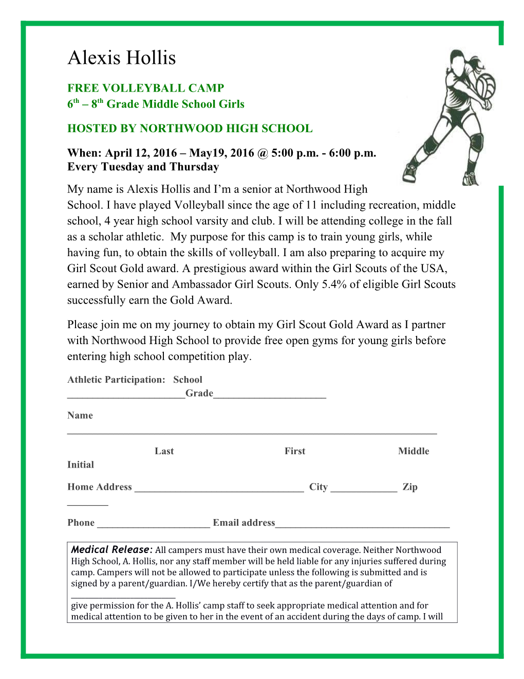 FREE VOLLEYBALL CAMP 6Th 8Th Grade Middle School Girls