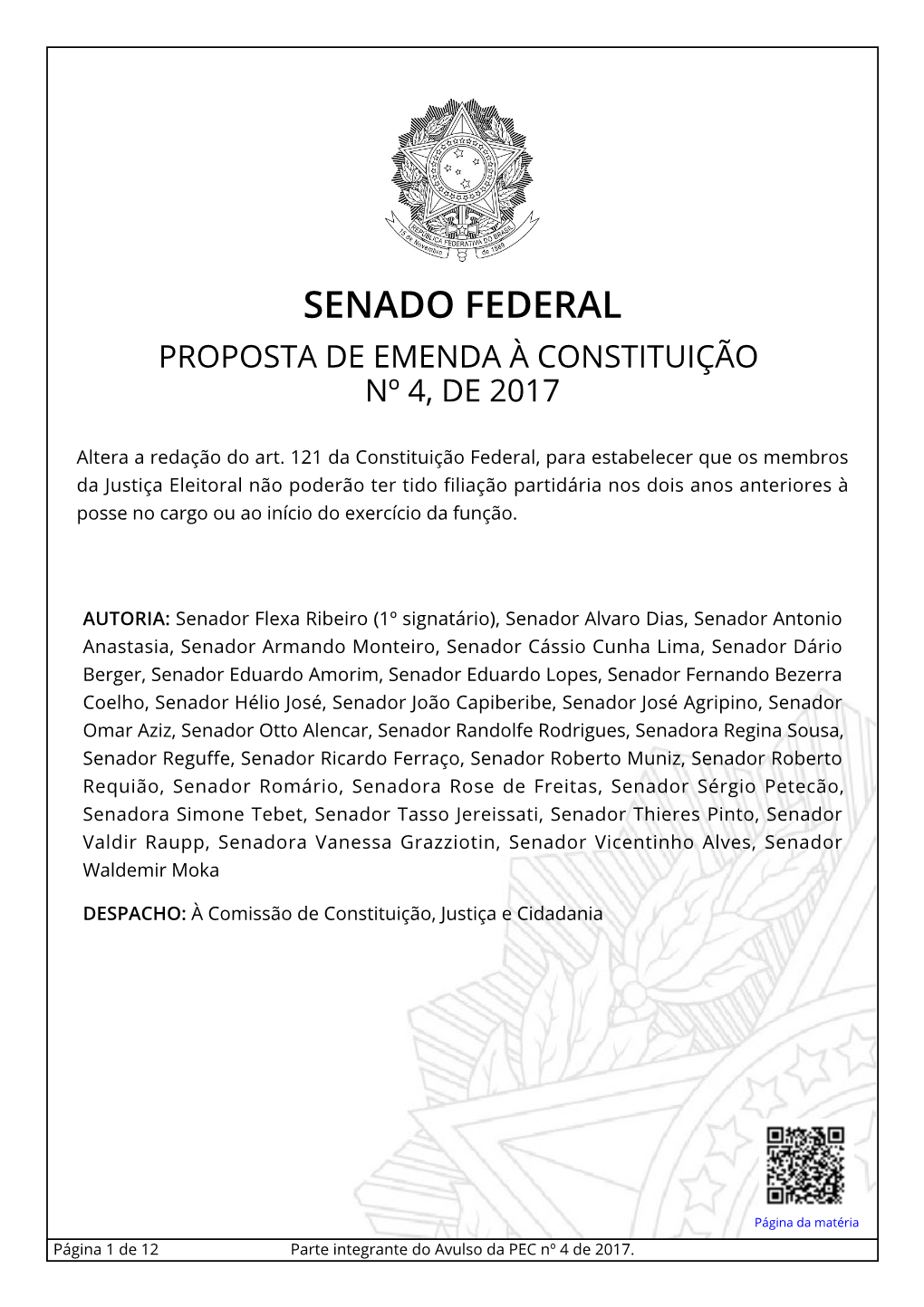 Proposta De Emenda À Constituição Nº , De 2017