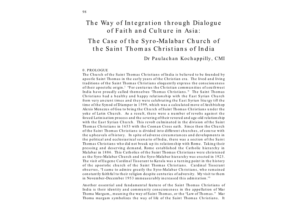 The Way of Integration Through Dialogue of Faith and Culture In