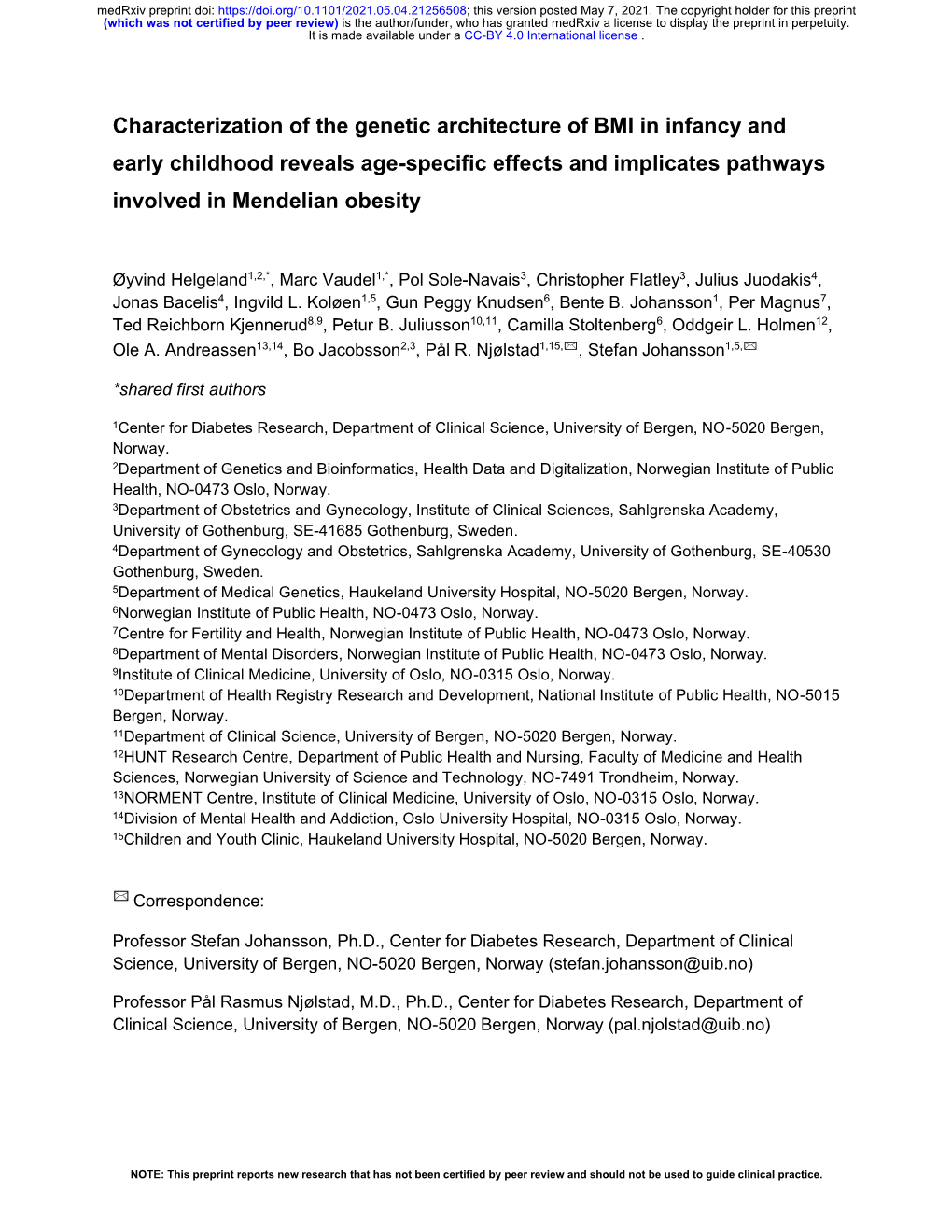 Characterization of the Genetic Architecture of BMI in Infancy and Early Childhood Reveals Age-Specific Effects and Implicates Pathways Involved in Mendelian Obesity