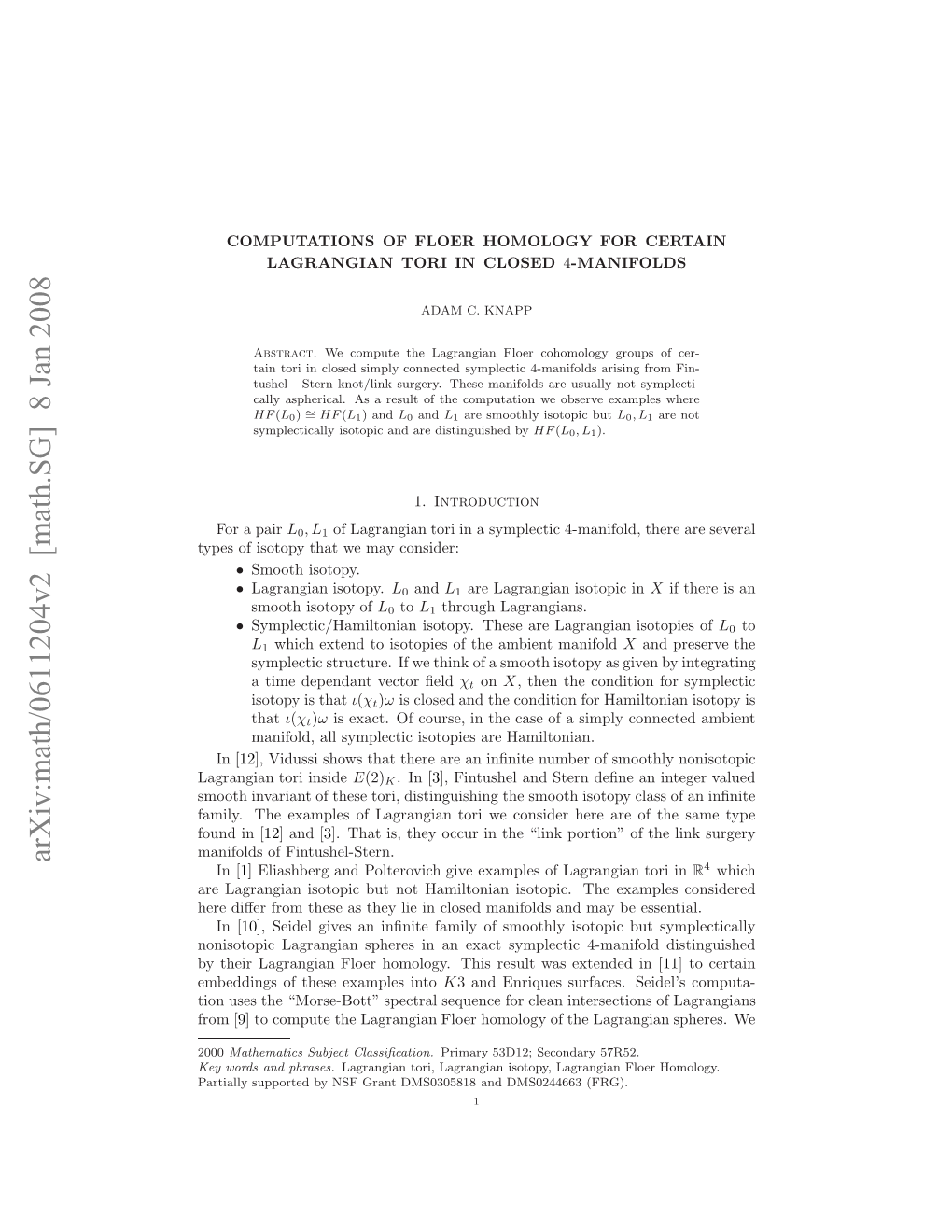 Computations of Floer Homology for Certain Lagrangian Tori in Closed 4