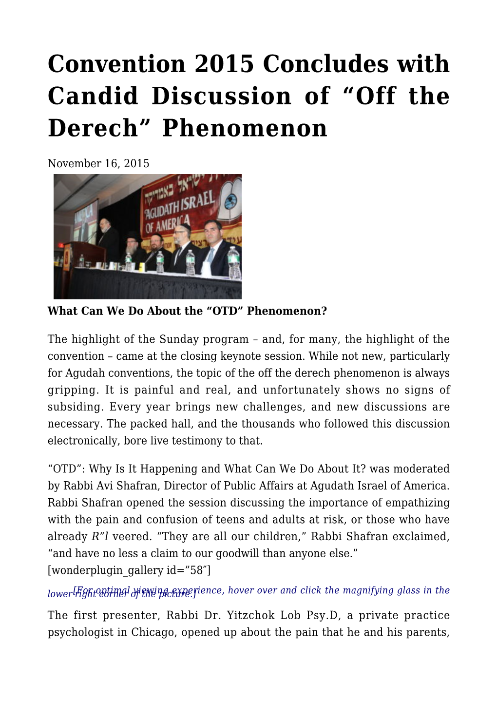 Convention 2015 Concludes with Candid Discussion of “Off the Derech” Phenomenon