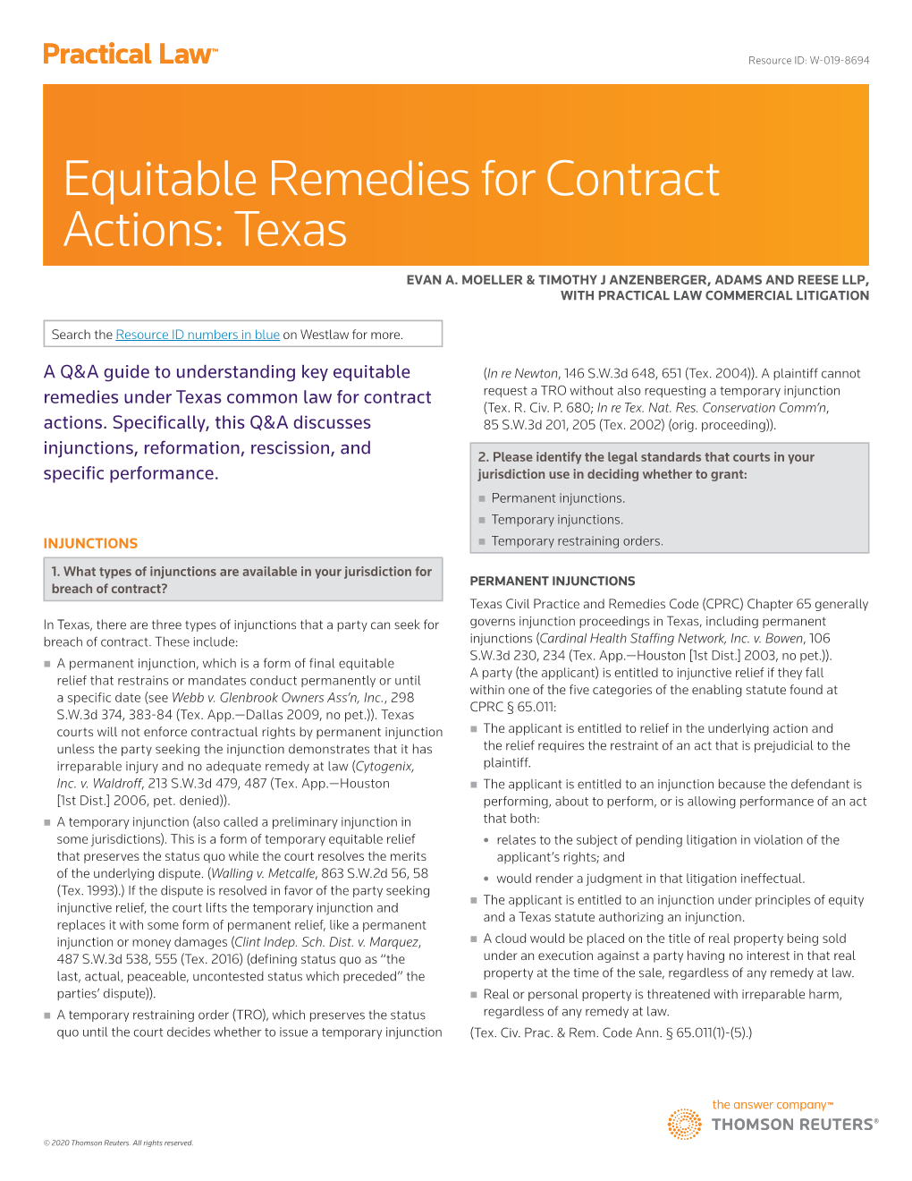 Equitable Remedies for Contract Actions: Texas