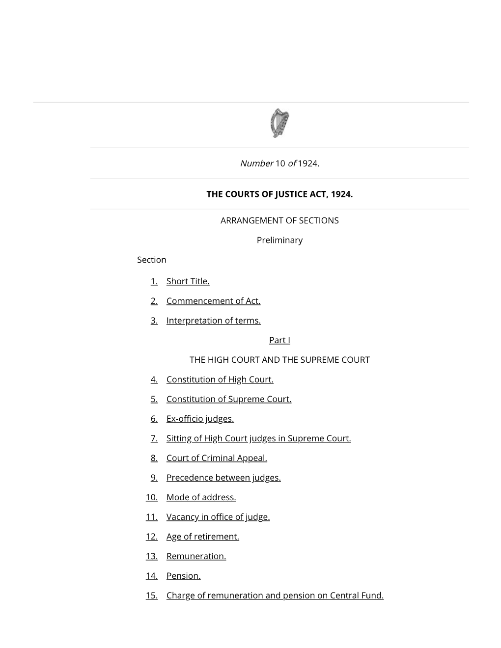 Courts of Justice Act, 1924 (Act No. 10 of 1924)