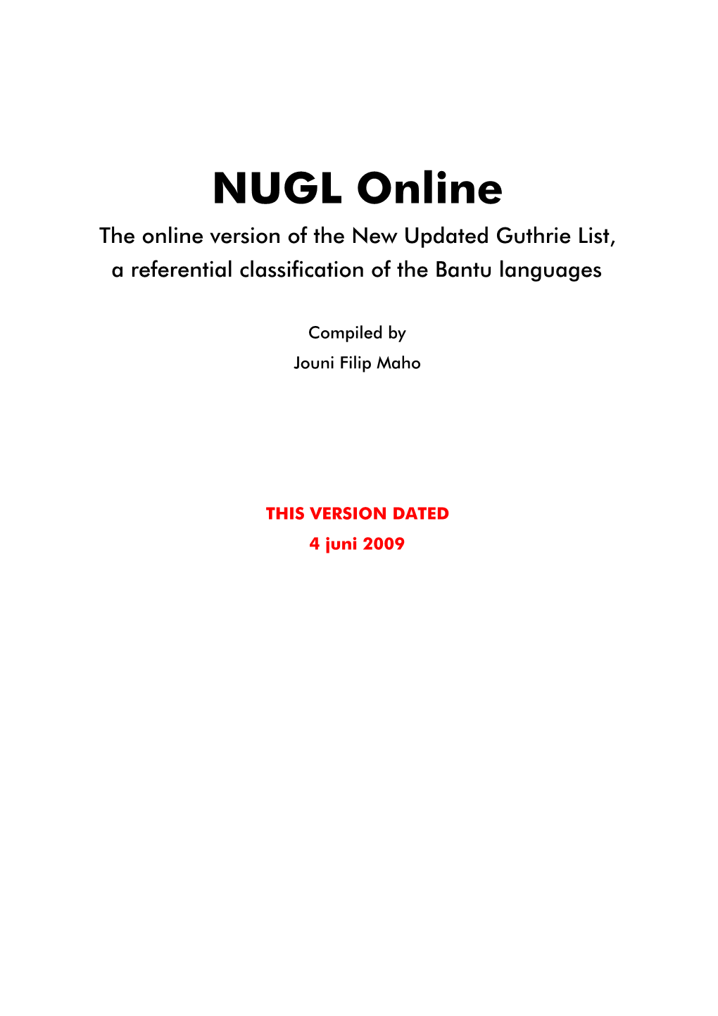 New Updated Guthrie List, a Referential Classification of the Bantu Languages