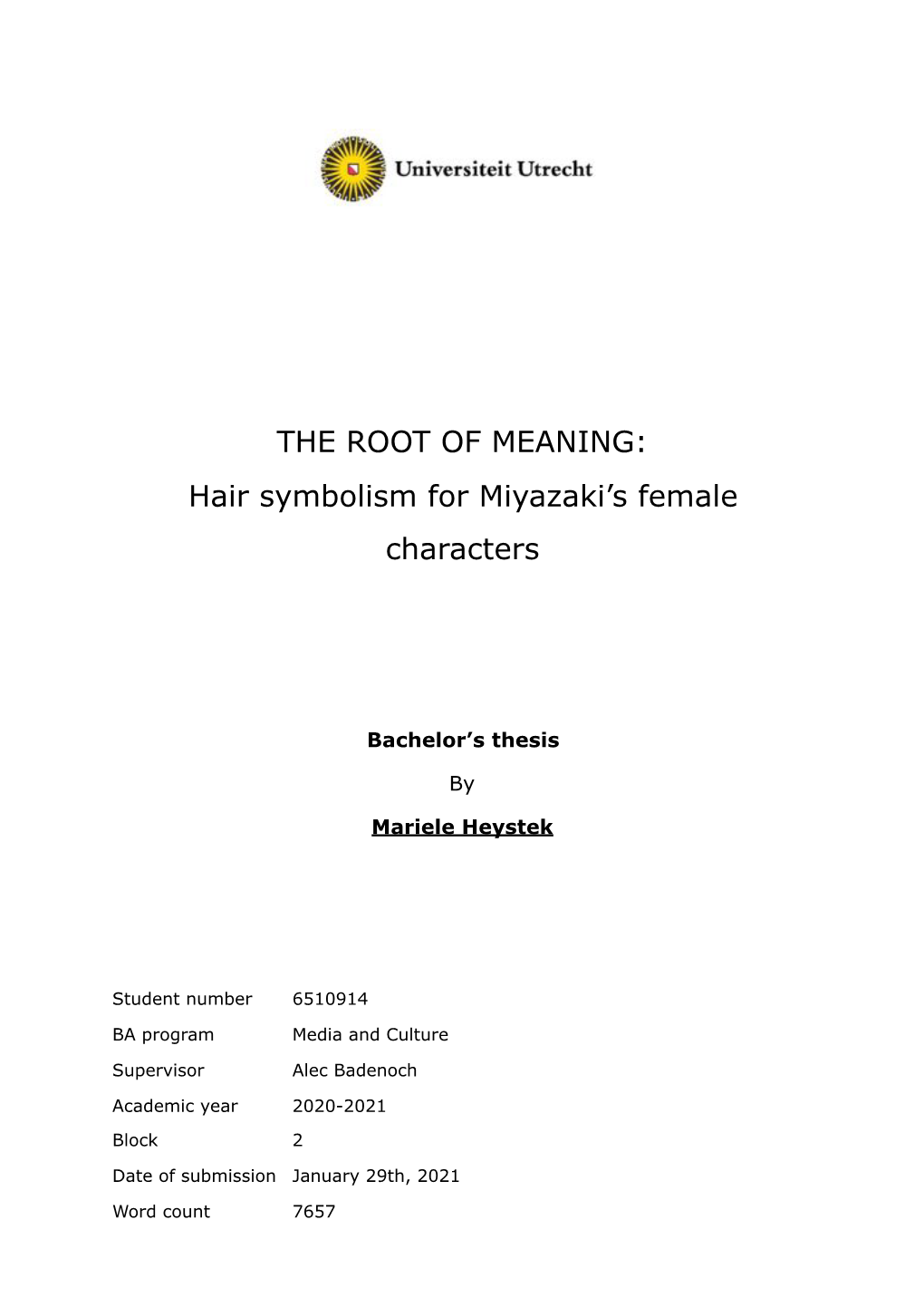 Hair Symbolism for Miyazaki's Female Characters