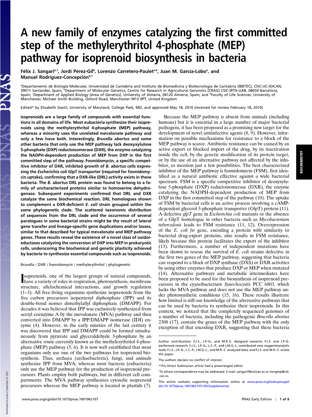 (MEP) Pathway for Isoprenoid Biosynthesis in Bacteria
