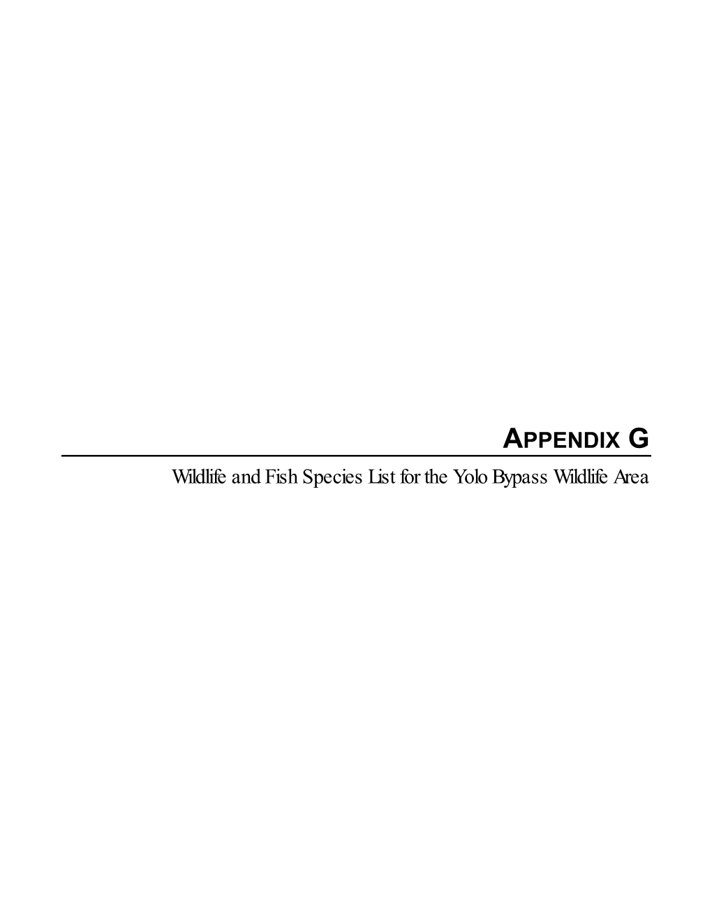 Appendix G Fish and Wildlife Species List