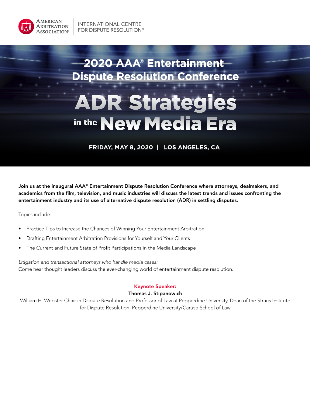 2020 AAA® Entertainment Dispute Resolution Conference