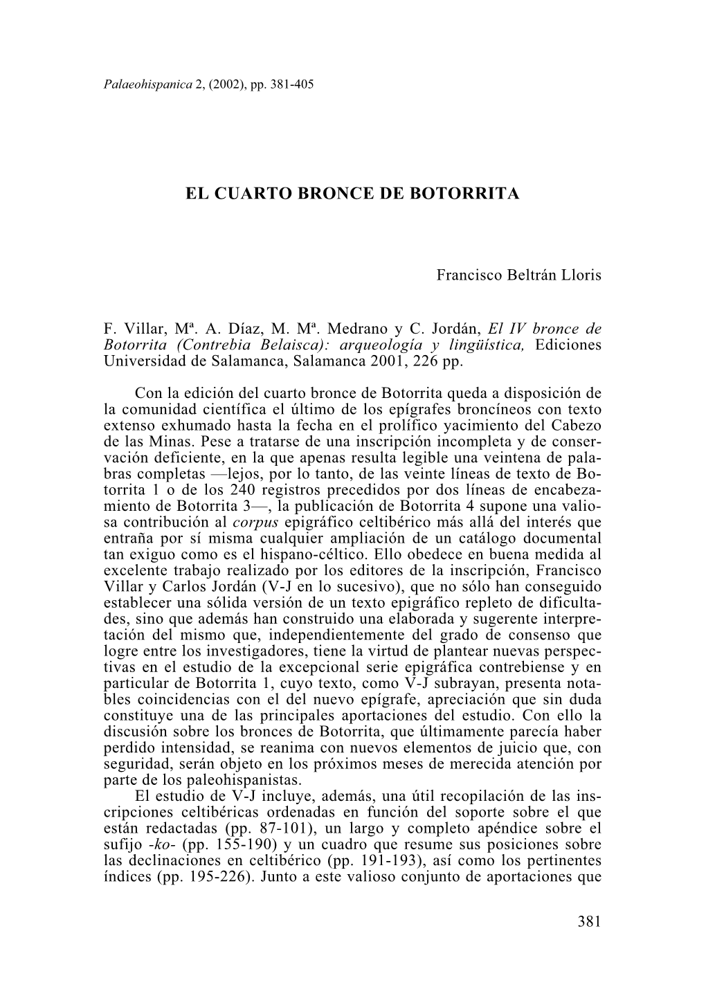 21. El Cuarto Bronce De Botorrita, Por Francisco Beltrán
