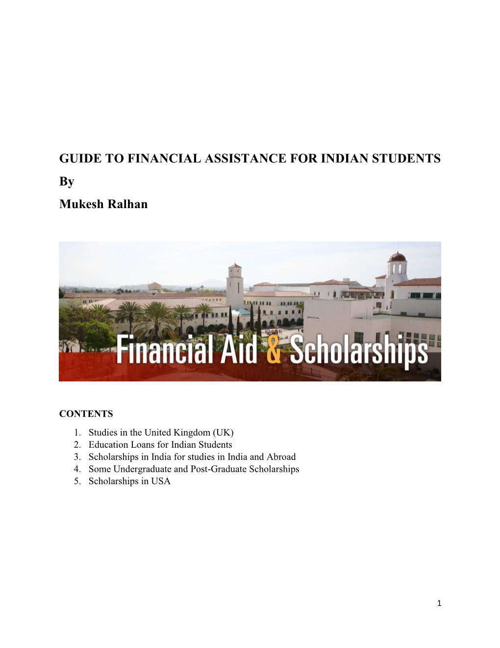 GUIDE to FINANCIAL ASSISTANCE for INDIAN STUDENTS by Mukesh Ralhan