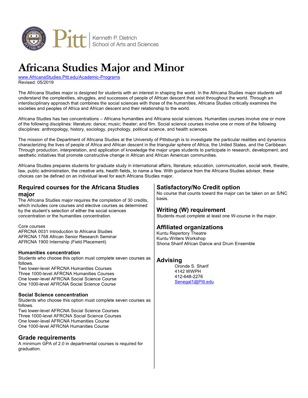 Africana Studies Major and Minor Revised: 05/2019