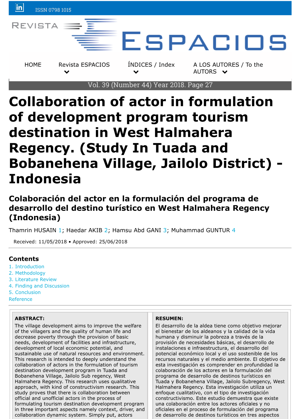 Collaboration of Actor in Formulation of Development Program Tourism Destination in West Halmahera Regency