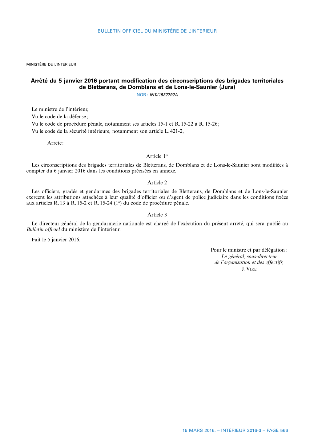 Arrêté Du 5 Janvier 2016 Portant Modification Des Circonscriptions