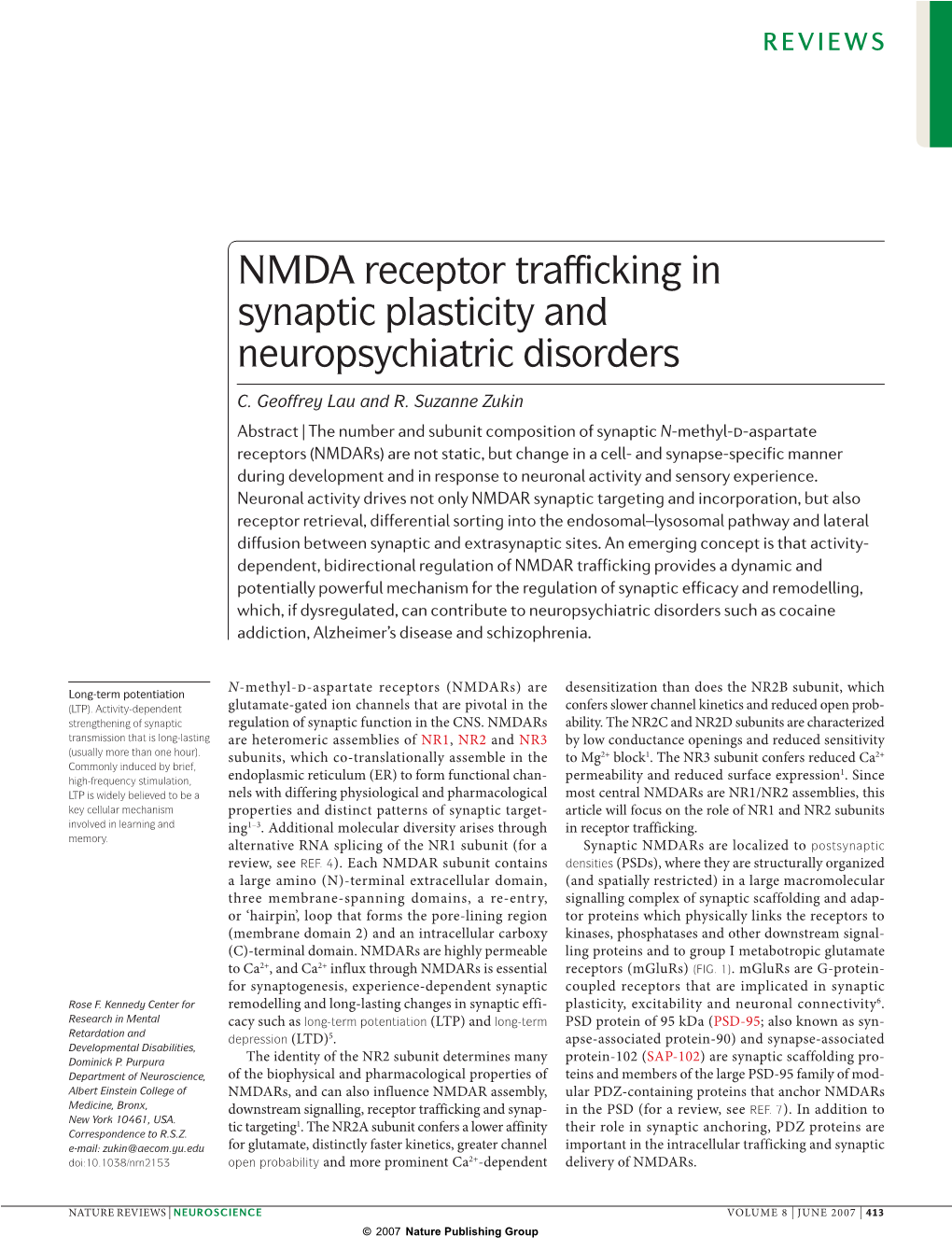 NMDA Receptor Trafficking in Synaptic Plasticity and Neuropsychiatric Disorders