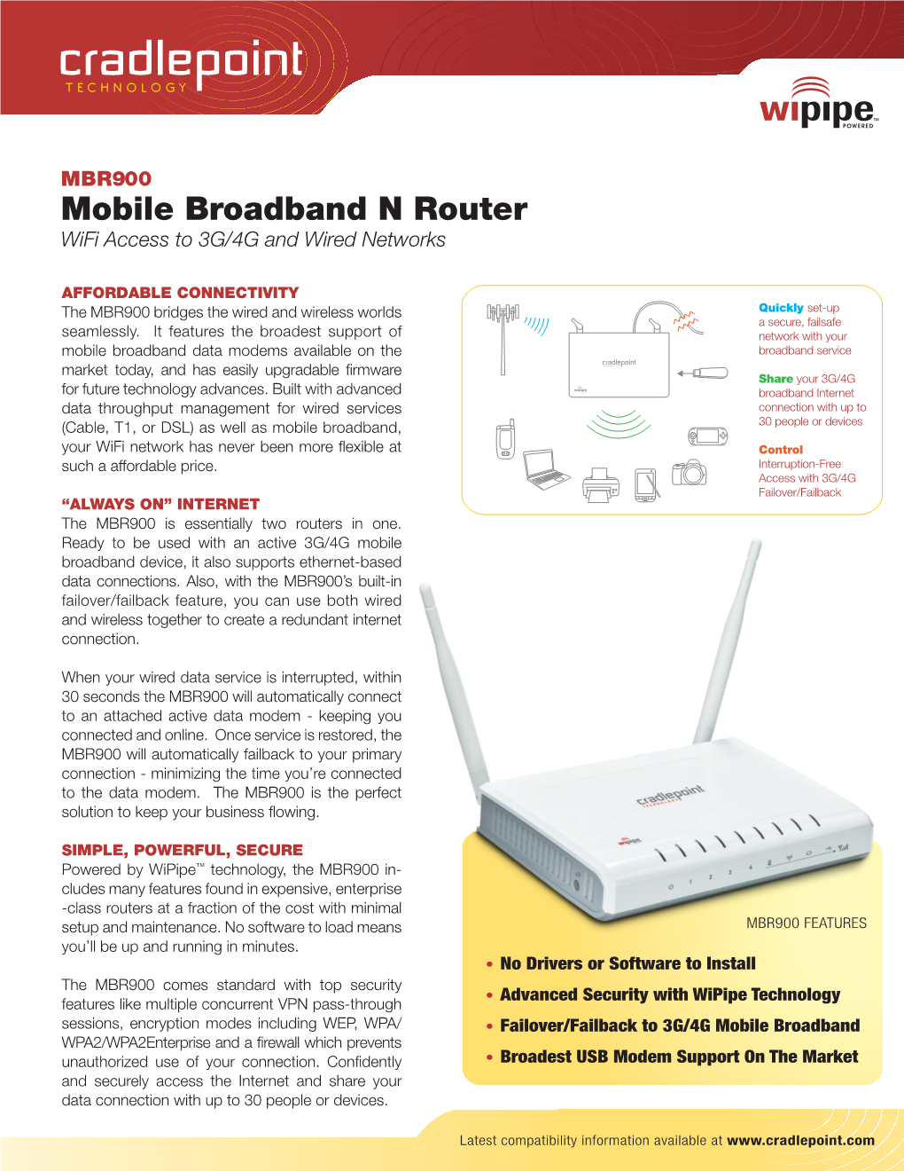 Mobile Broadband N Router Wifi Access to 3G/4G and Wired Networks