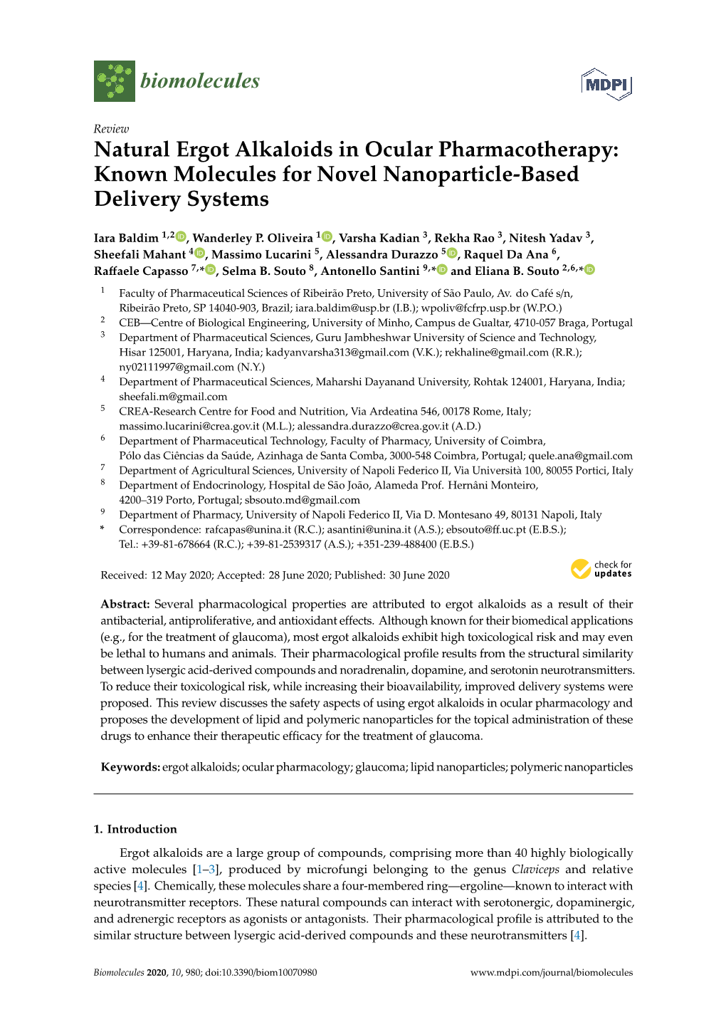 Natural Ergot Alkaloids in Ocular Pharmacotherapy: Known Molecules for Novel Nanoparticle-Based Delivery Systems