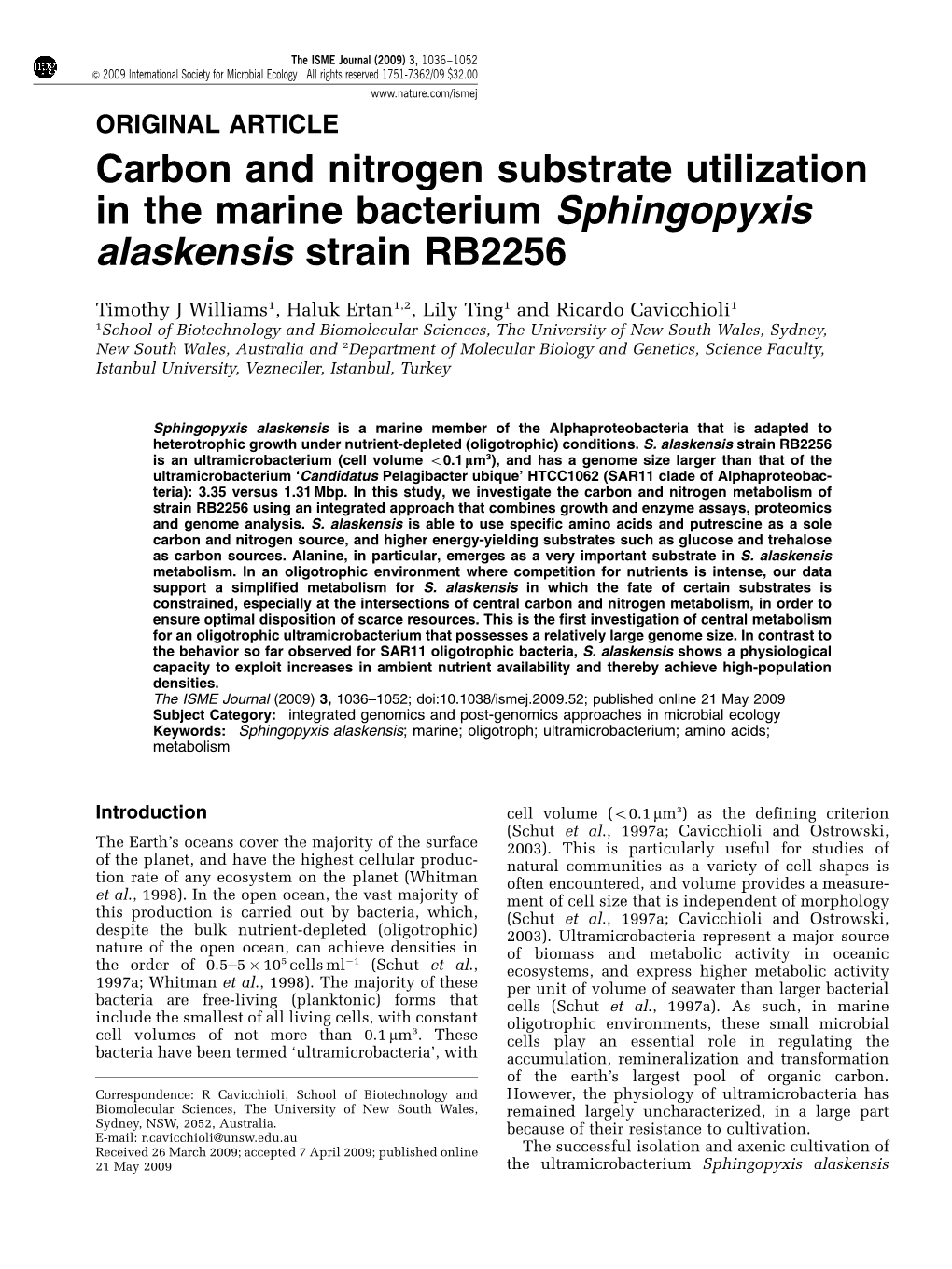 Carbon and Nitrogen Substrate Utilization in the Marine Bacterium Sphingopyxis Alaskensis Strain RB2256