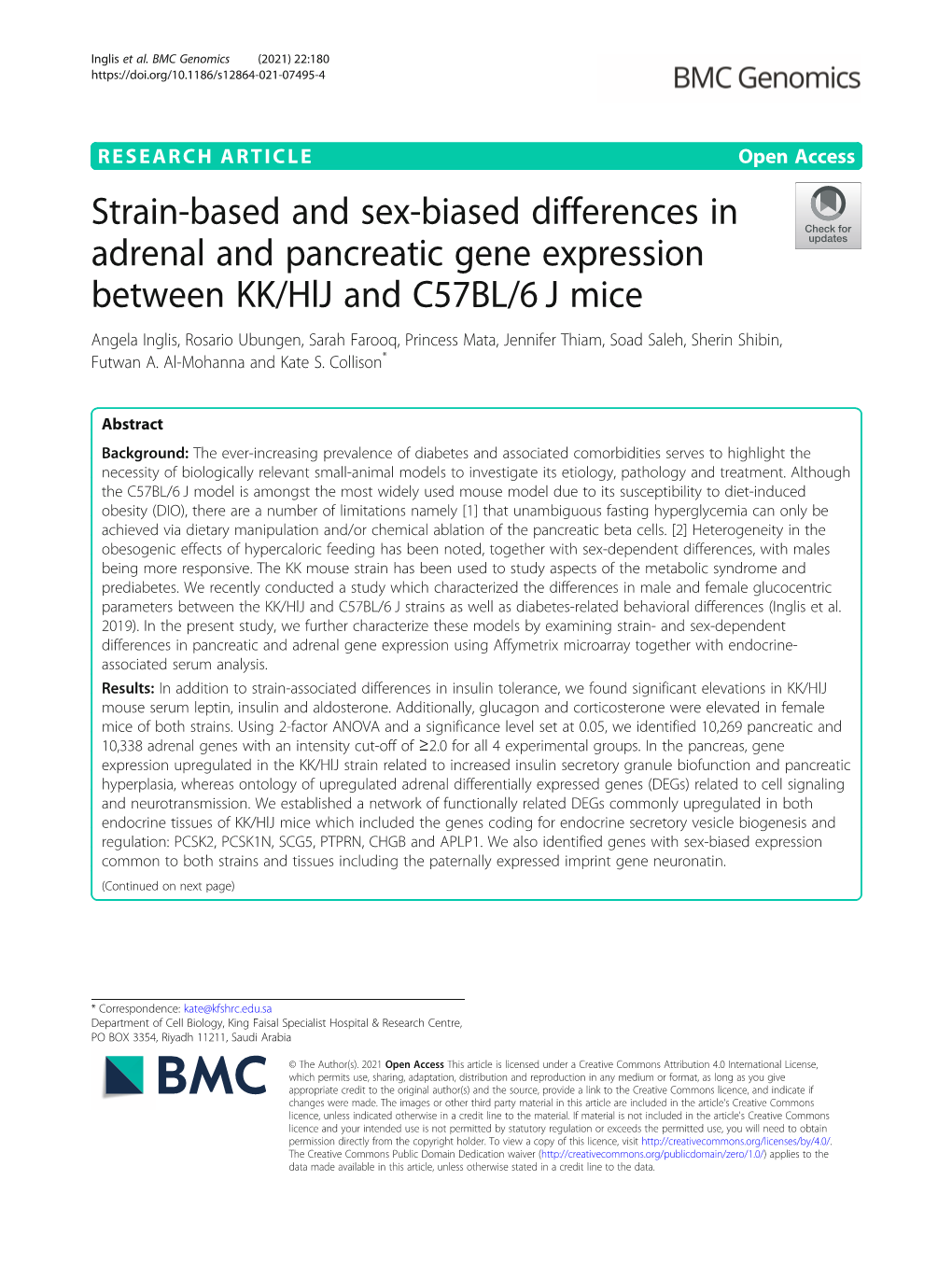 Strain-Based and Sex-Biased Differences in Adrenal And