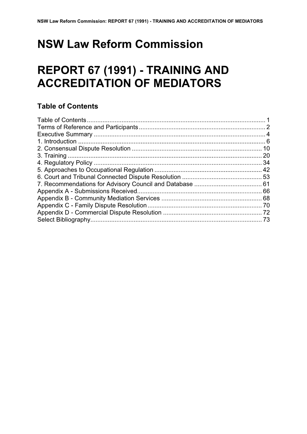 Report 67: Training and Accreditation of Mediators