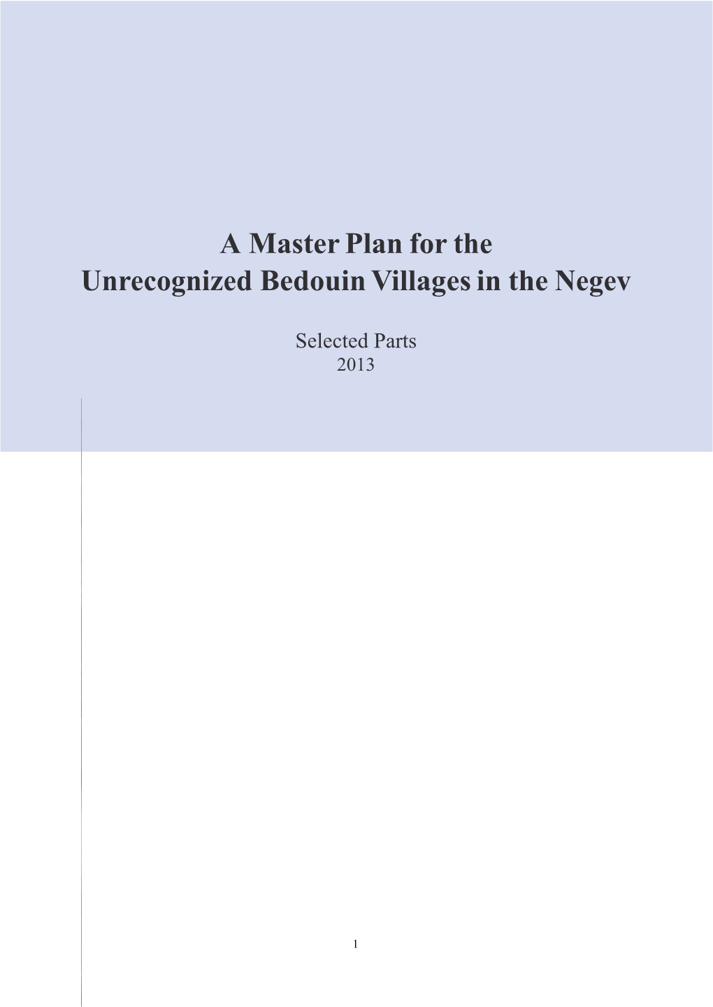 A Master Plan for the Unrecognized Bedouin Villages in the Negev