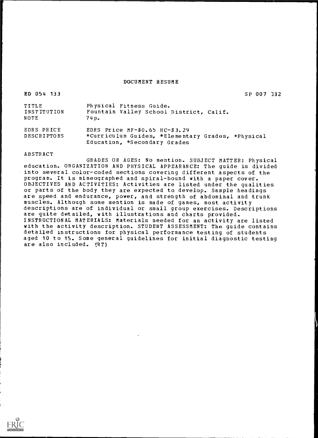 Document Resume Ed 054 133 Sp 007 332 Title Institution