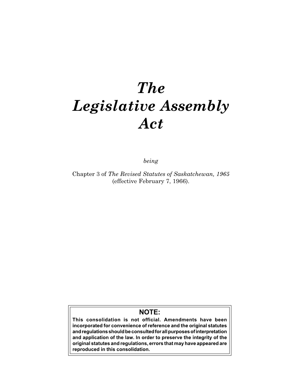 The Legislative Assembly Act
