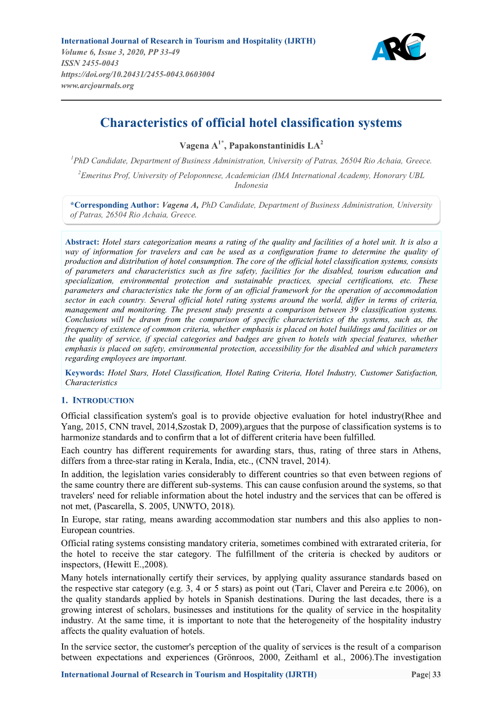 Characteristics of Official Hotel Classification Systems