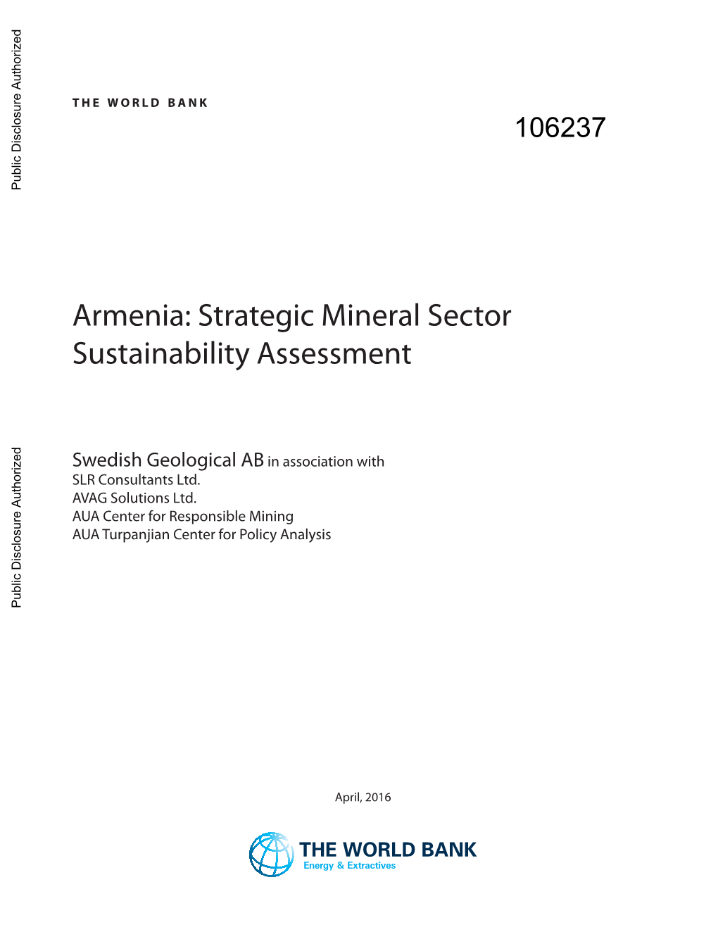 Armenia: Strategic Mineral Sector Sustainability Assessment Public Disclosure Authorized