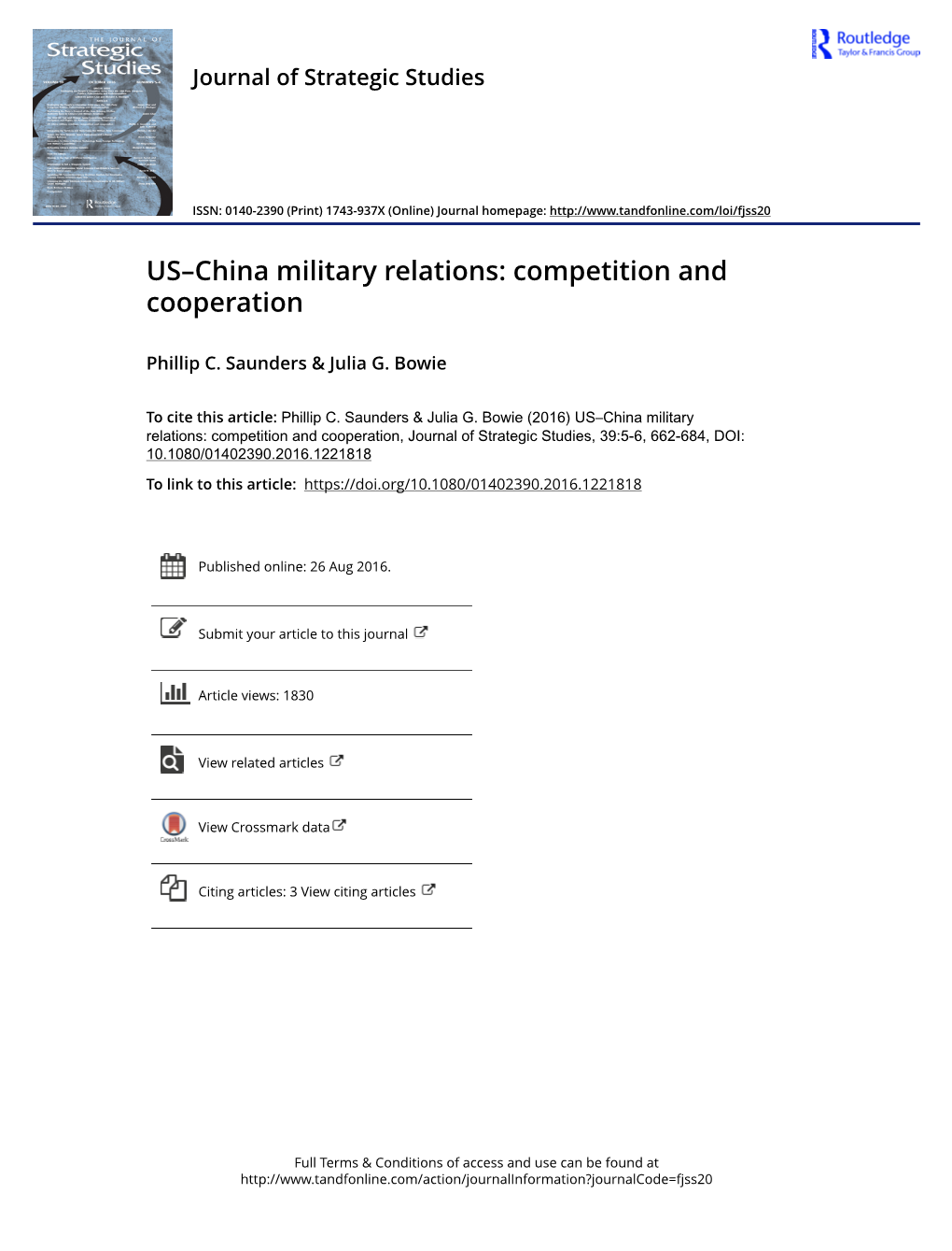 US–China Military Relations: Competition and Cooperation