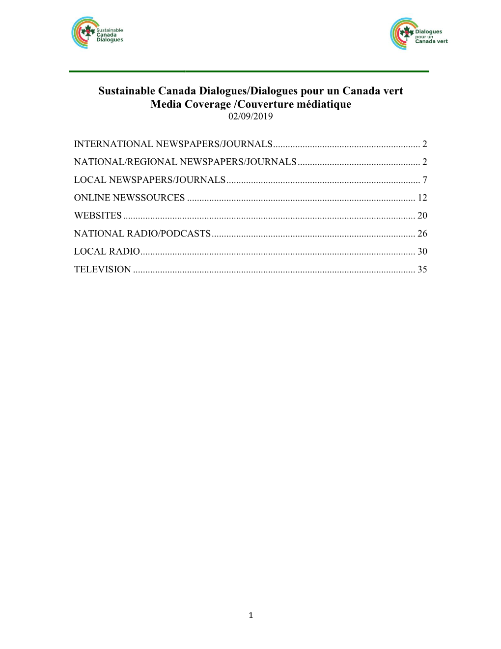 Sustainable Canada Dialogues/Dialogues Pour Un Canada Vert Media Coverage /Couverture Médiatique 02/09/2019