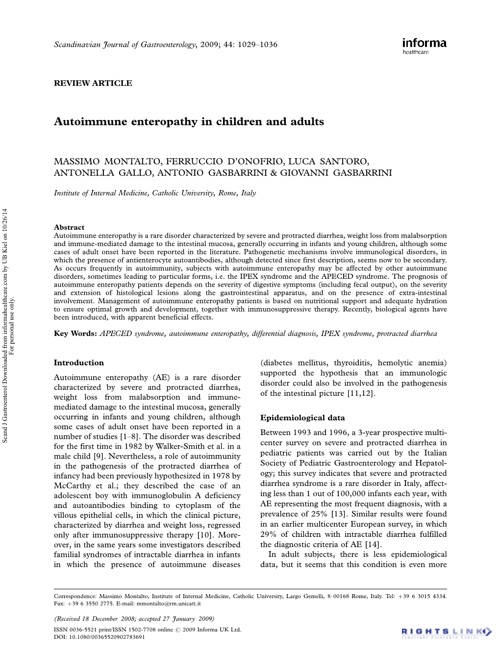 Autoimmune Enteropathy in Children and Adults