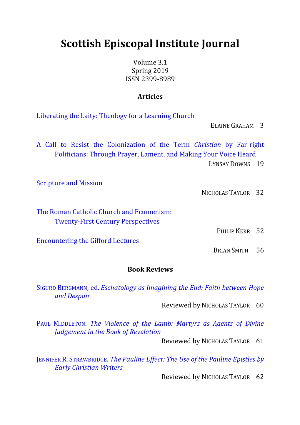Scottish Episcopal Institute Journal