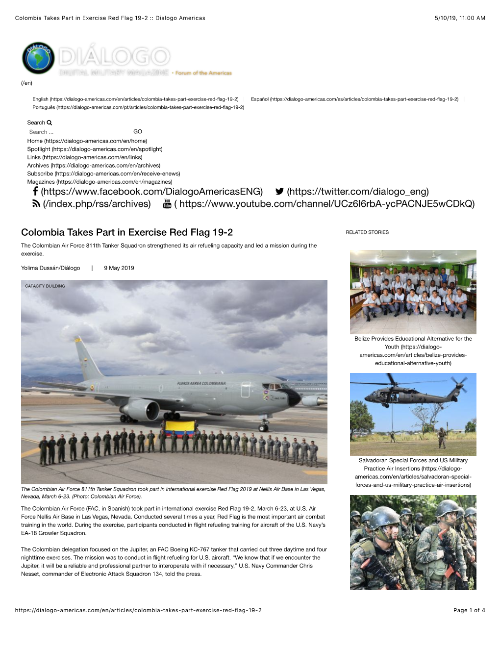 Colombia Takes Part in Exercise Red Flag 19-2 :: Dialogo Americas 5/10/19, 11�00 AM