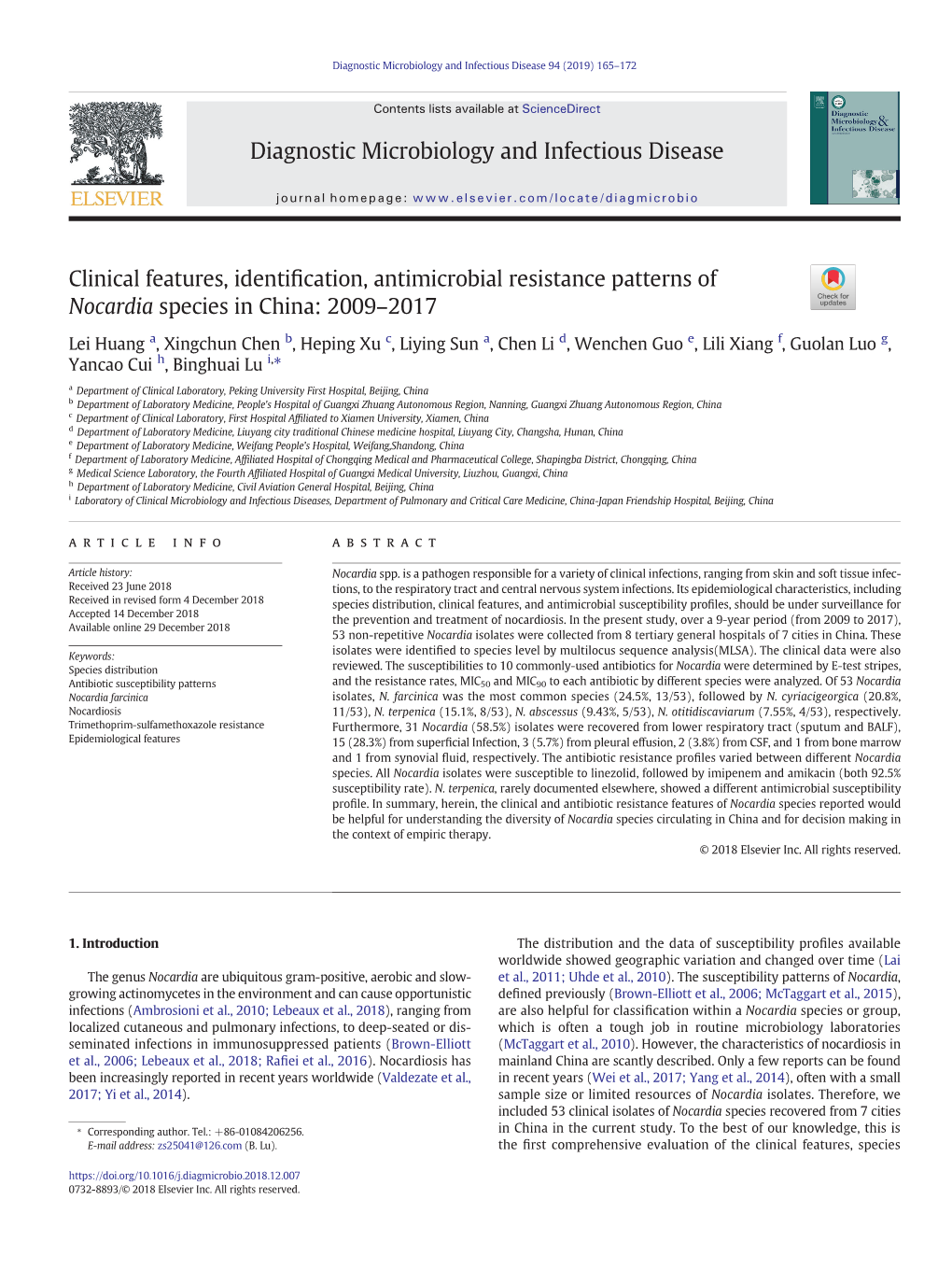 Clinical Features, Identification, Antimicrobial Resistance Patterns Of