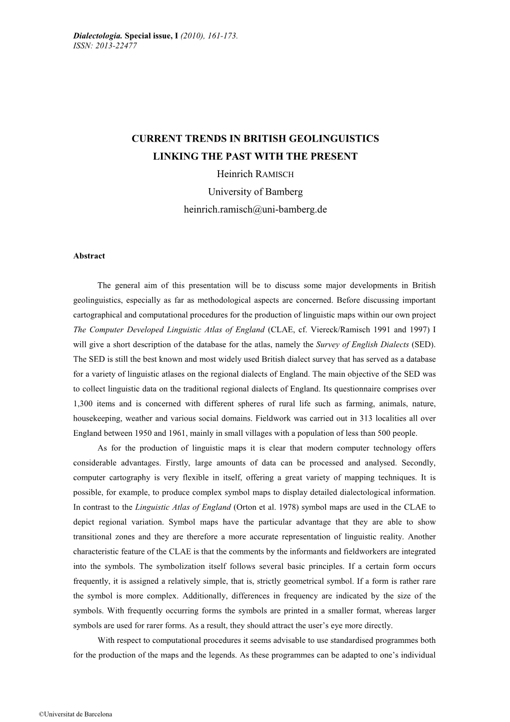 Current Trends in British Geolinguistics Linking the Past with the Present