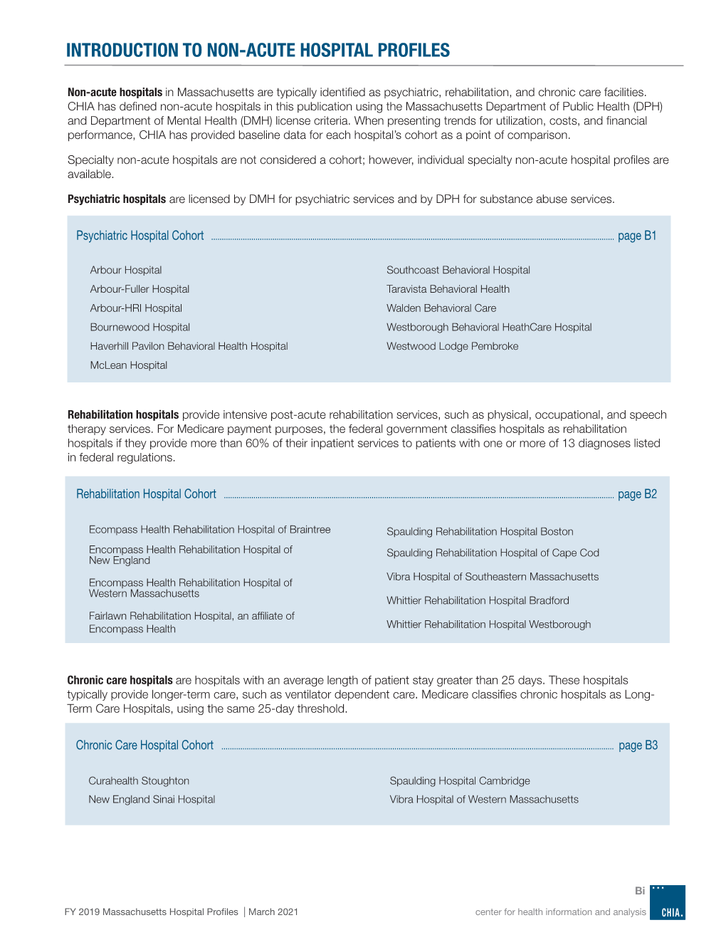 Introduction to Non-Acute Care Hospital Profiles