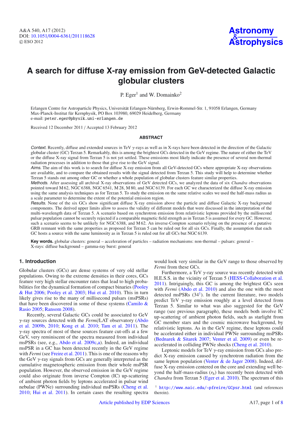 A Search for Diffuse X-Ray Emission from Gev-Detected Galactic Globular Clusters