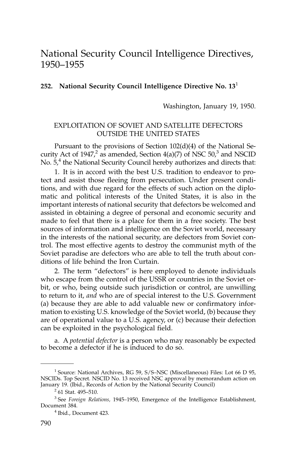 National Security Council Intelligence Directives, 1950–1955