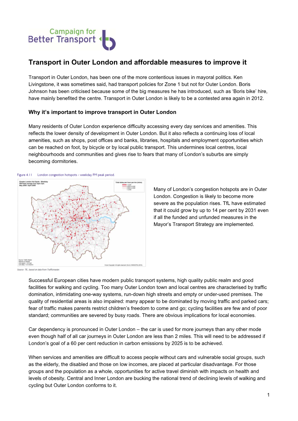 Transport in Outer London and Affordable Measures to Improve It