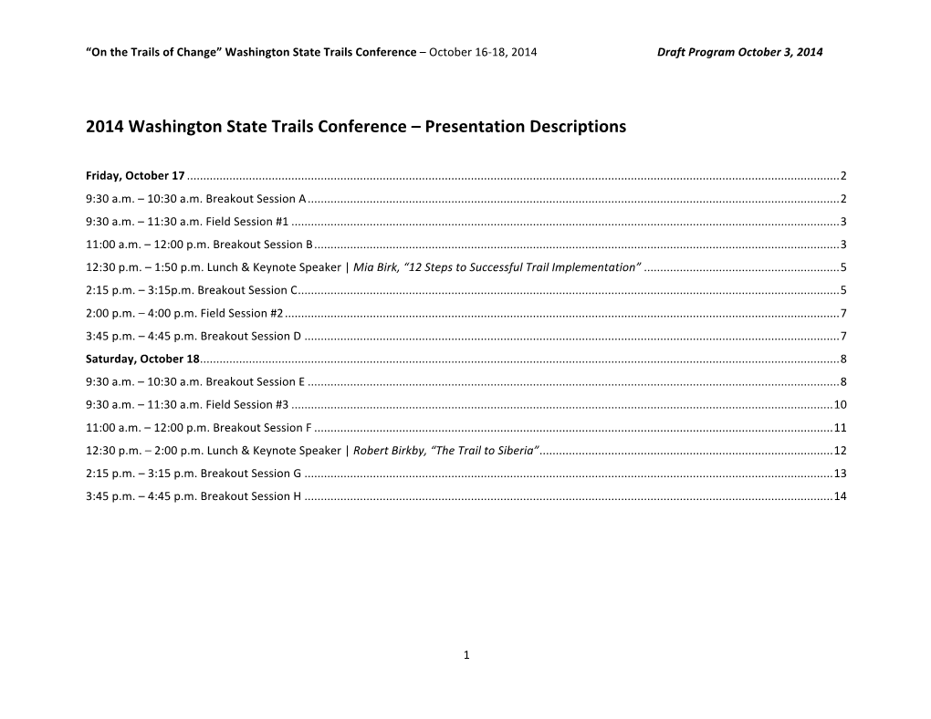 2014 Washington State Trails Conference – Presentation Descriptions