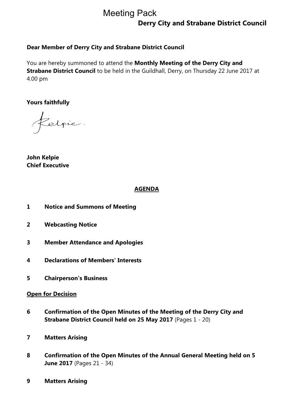 Agenda Document for Derry City and Strabane District Council (Open)