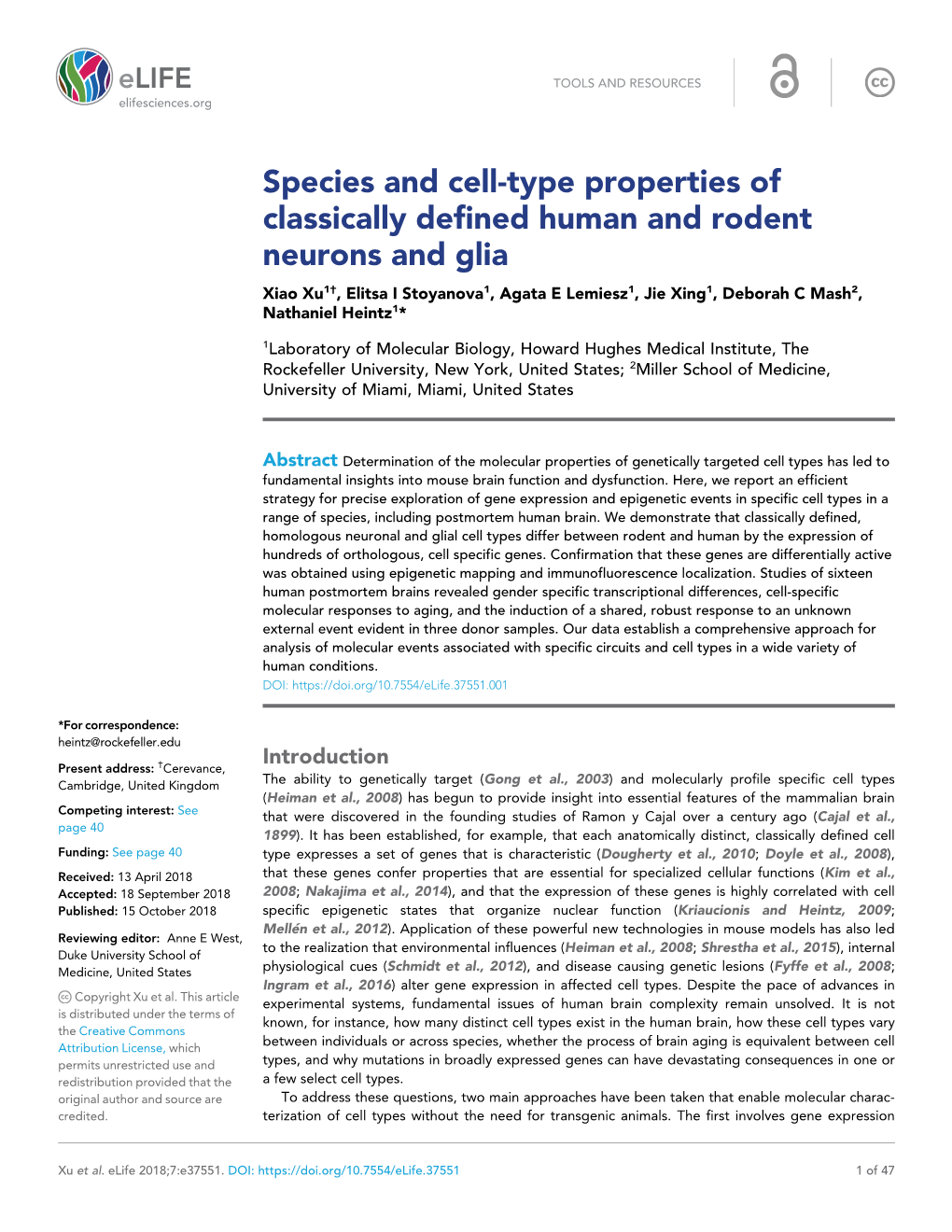 Species and Cell-Type Properties of Classically Defined Human And