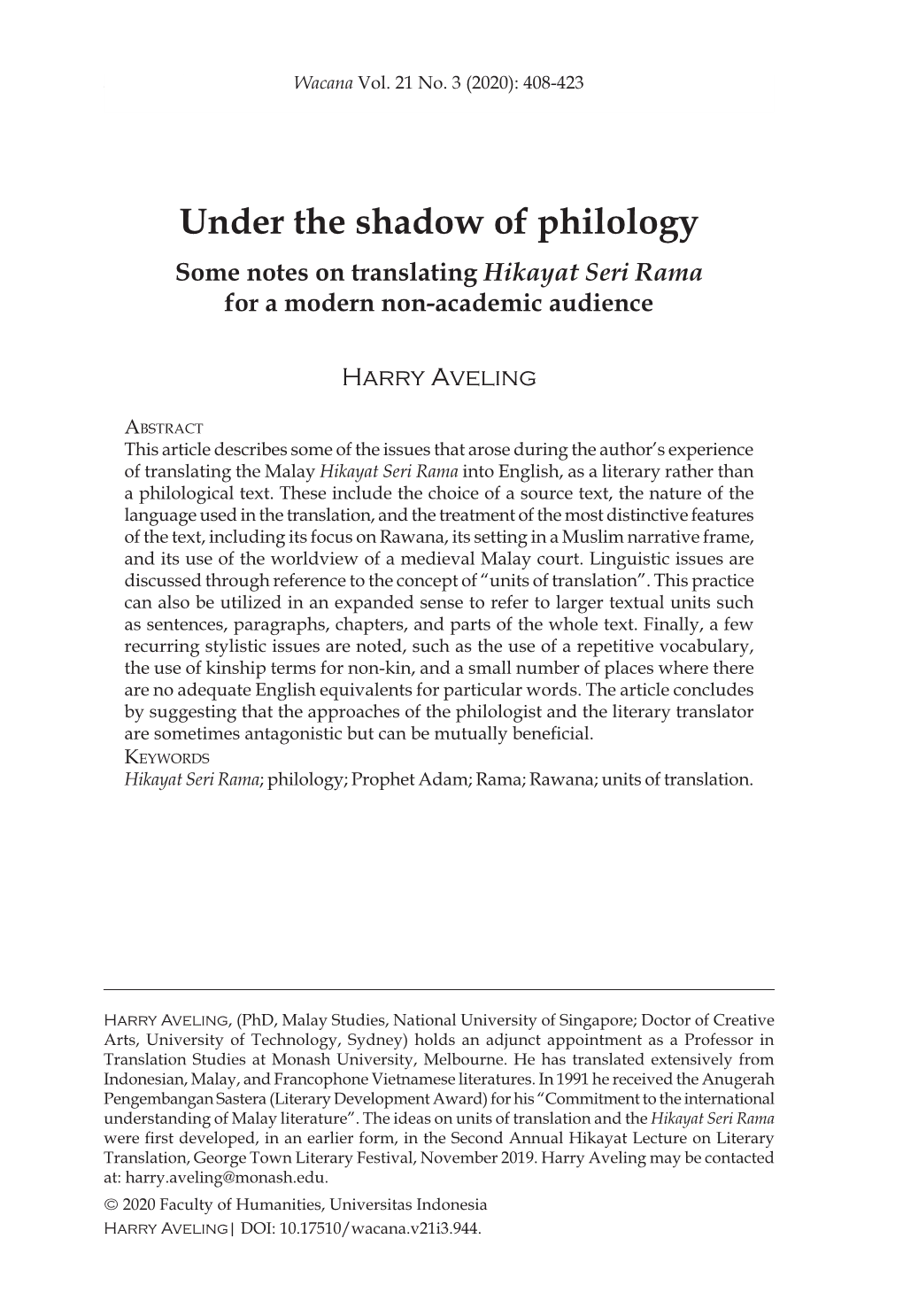 Under the Shadow of Philology 409