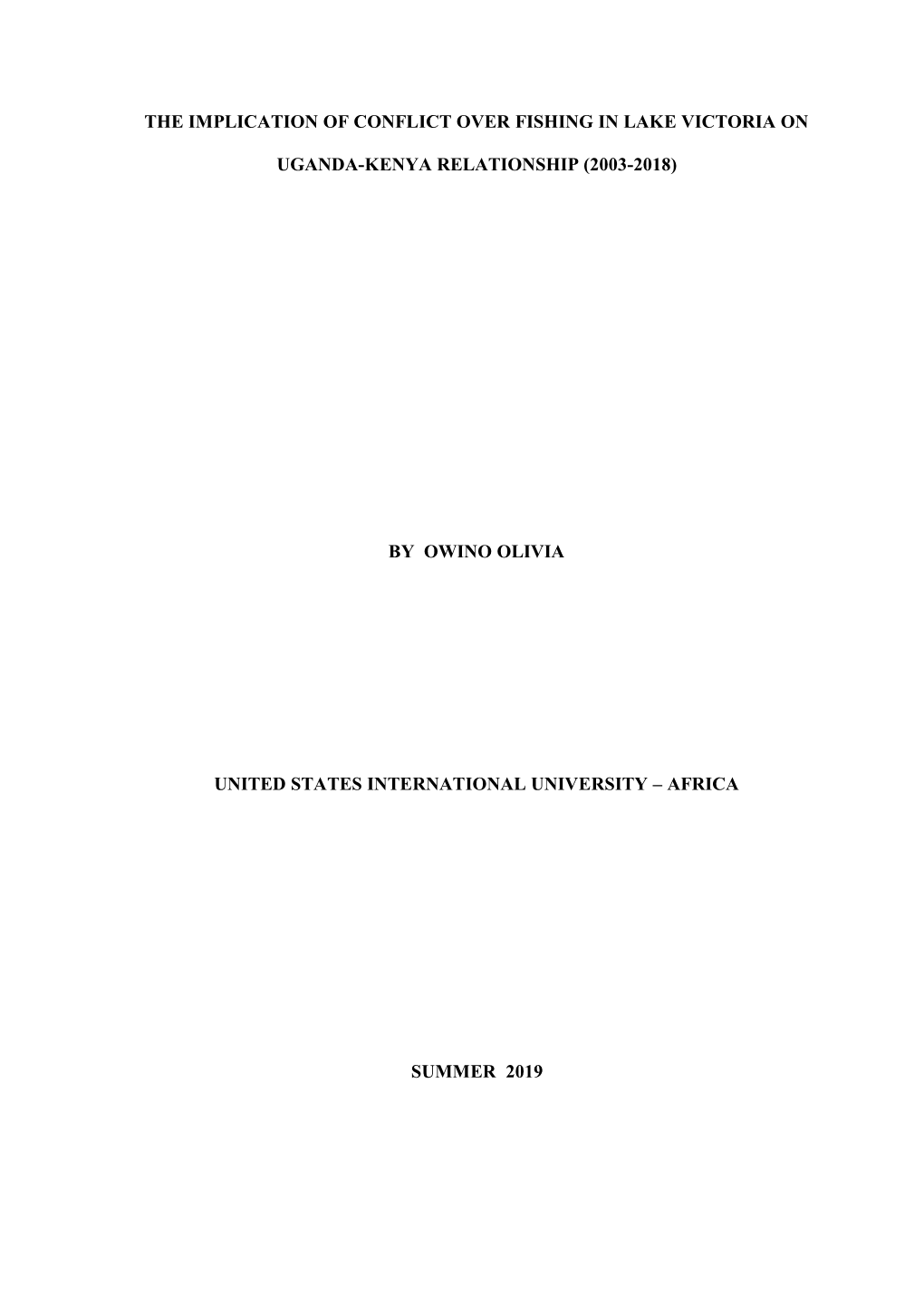 The Implication of Conflict Over Fishing in Lake Victoria On